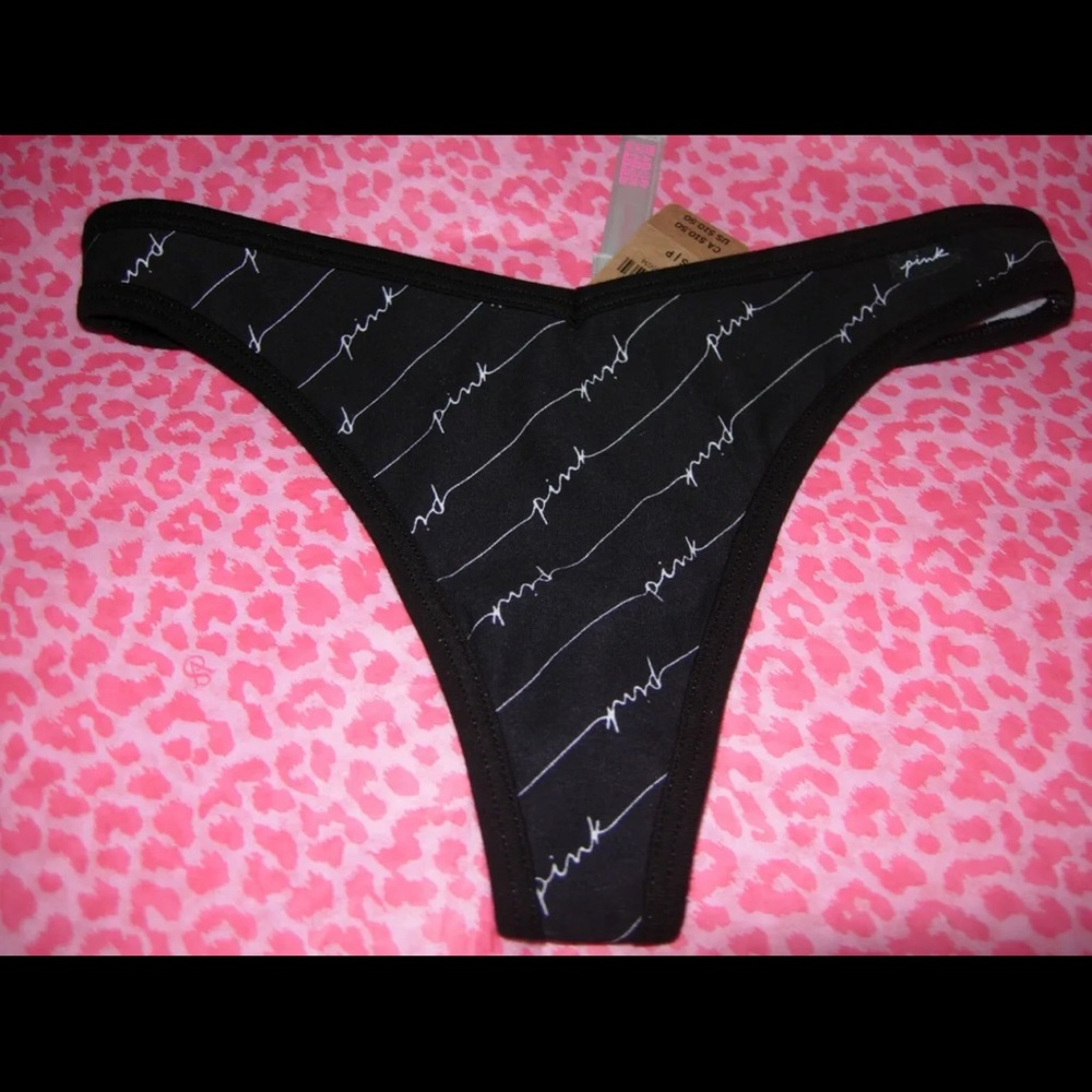 PINK Sexy Black Thong L Xl XXL Logo NWT